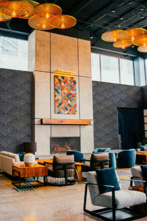 Public Space Blue Art Deco Dotted Palmettes Contemporary Antique Effect Wallpaper