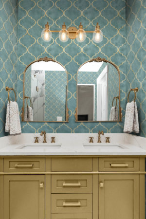 Turquoise Bathroom Moroccan Trellis Wallpaper Panoramic Mosaic