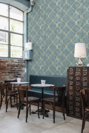 Public Space Turquoise Moroccan Trellis Wallpaper Panoramic Mosaic