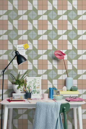 bureau orange papier peint mosaïque géométrique panoramique