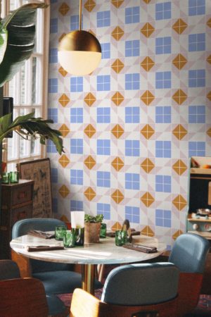 espace public orange papier peint mosaïque géométrique panoramique