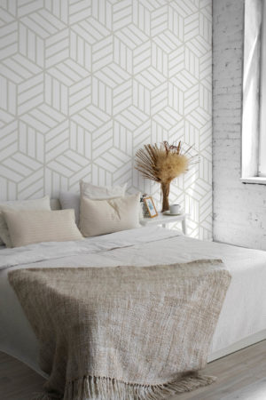 chambre beige papier peint cubes 3D géométrique dégringolade illusion optique