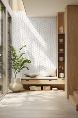 beige salon papier peint cubes 3D géométrique dégringolade illusion optique