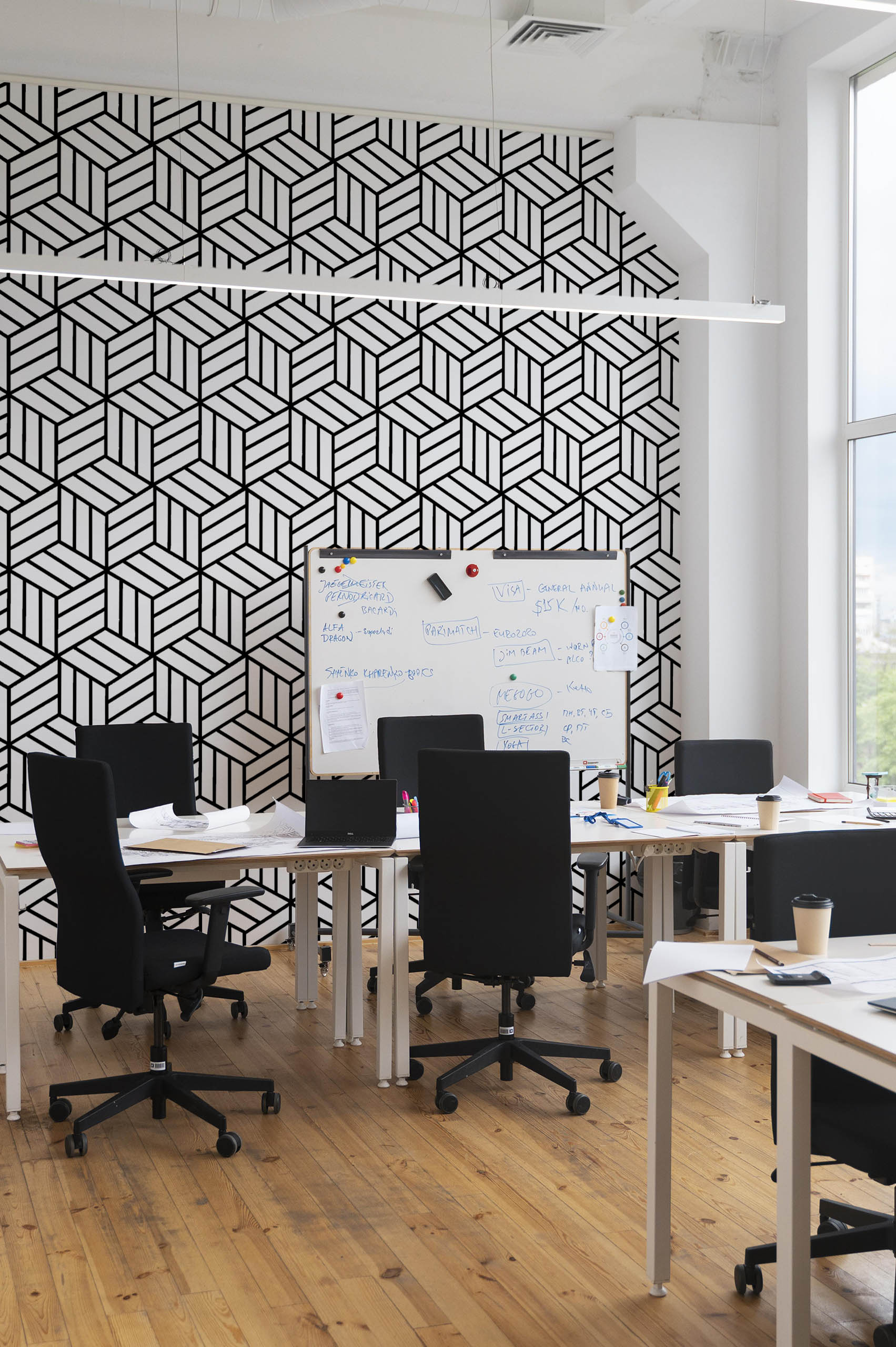 black office wallpaper geometric 3D cubes tumble optical illusion