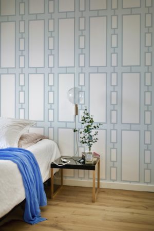 chambre bleu papier peint série géométrique vintage panoramique