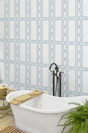 salle de bain bleu papier peint série géométrique vintage panoramique