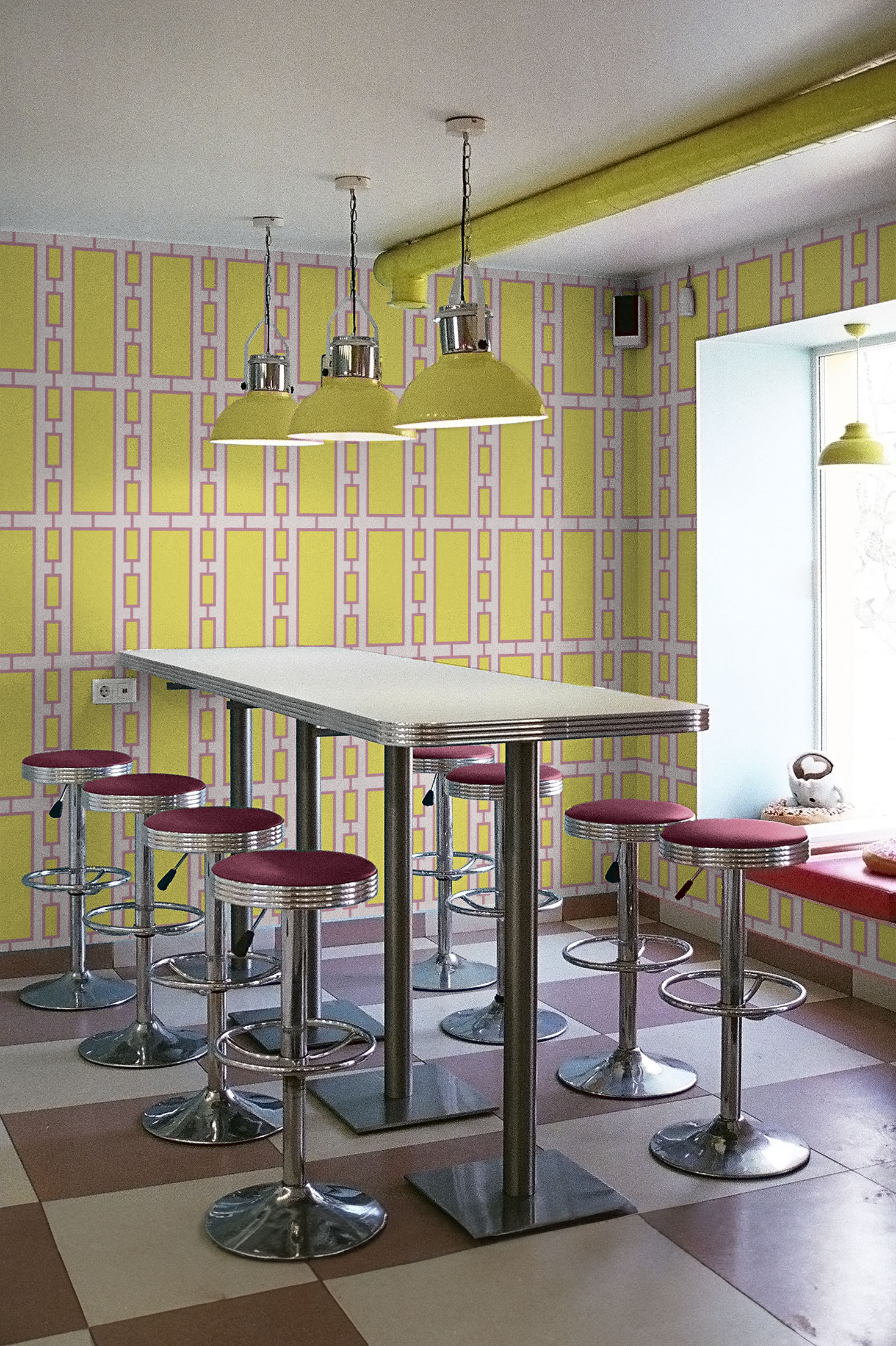 N494 Pink Public Spaces Wallpaper Vintage Geometric Series Panoramic Pink Public Space Wallpaper Panoramic Vintage Geometric Series