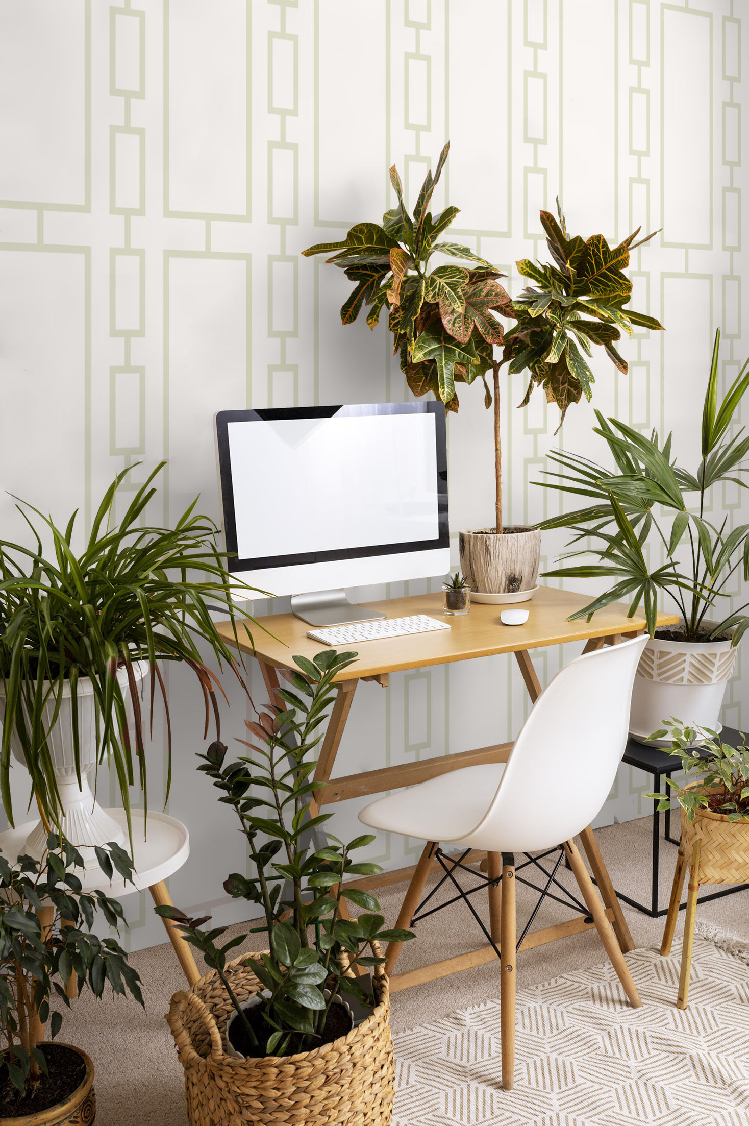 bureau vert papier peint série géométrique vintage panoramique