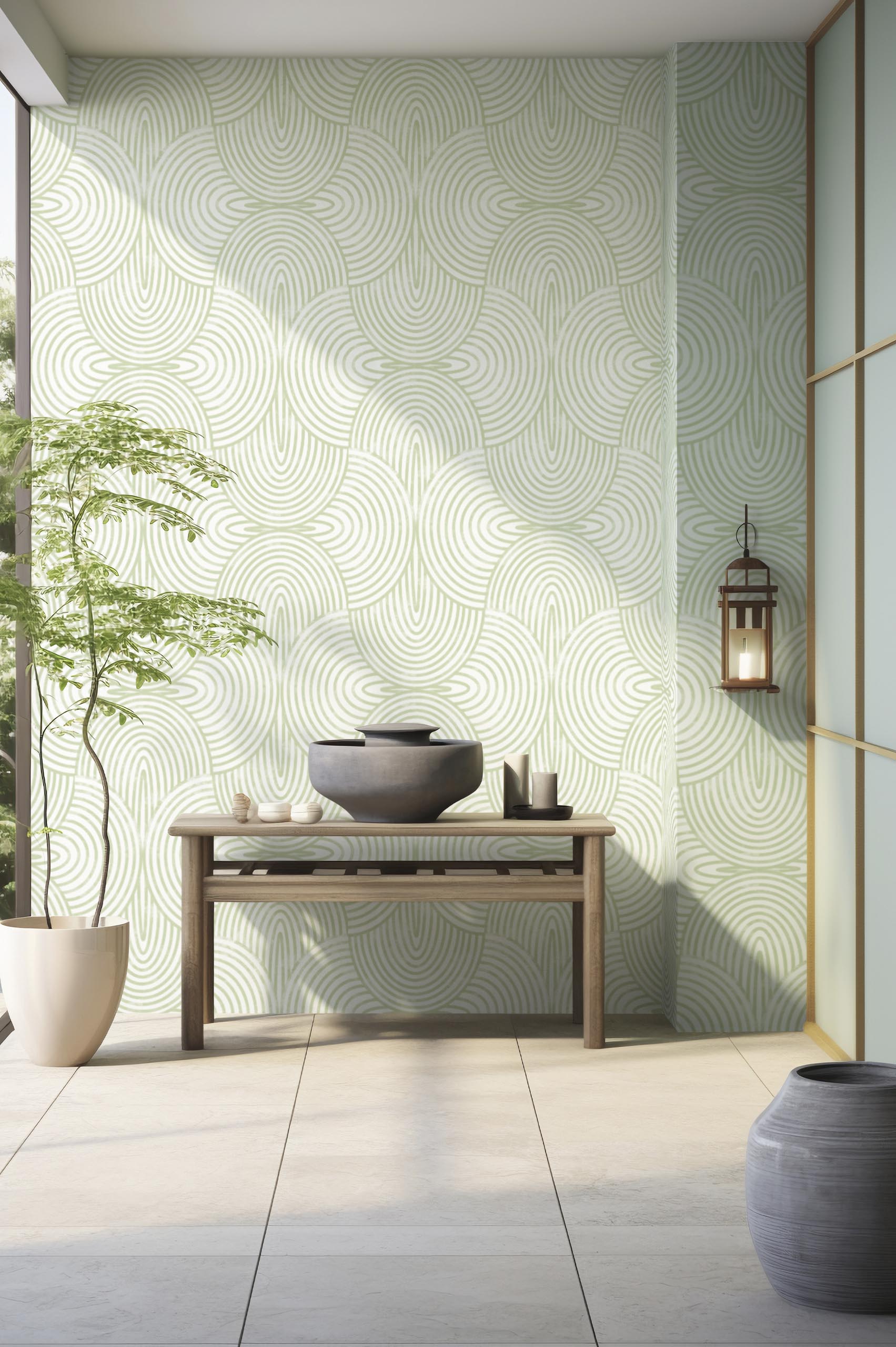 living room green wallpaper resonance art deco panoramic elegant