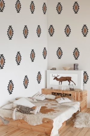 Terracotta Bedroom Geometric Ethnic Aztec Wallpaper