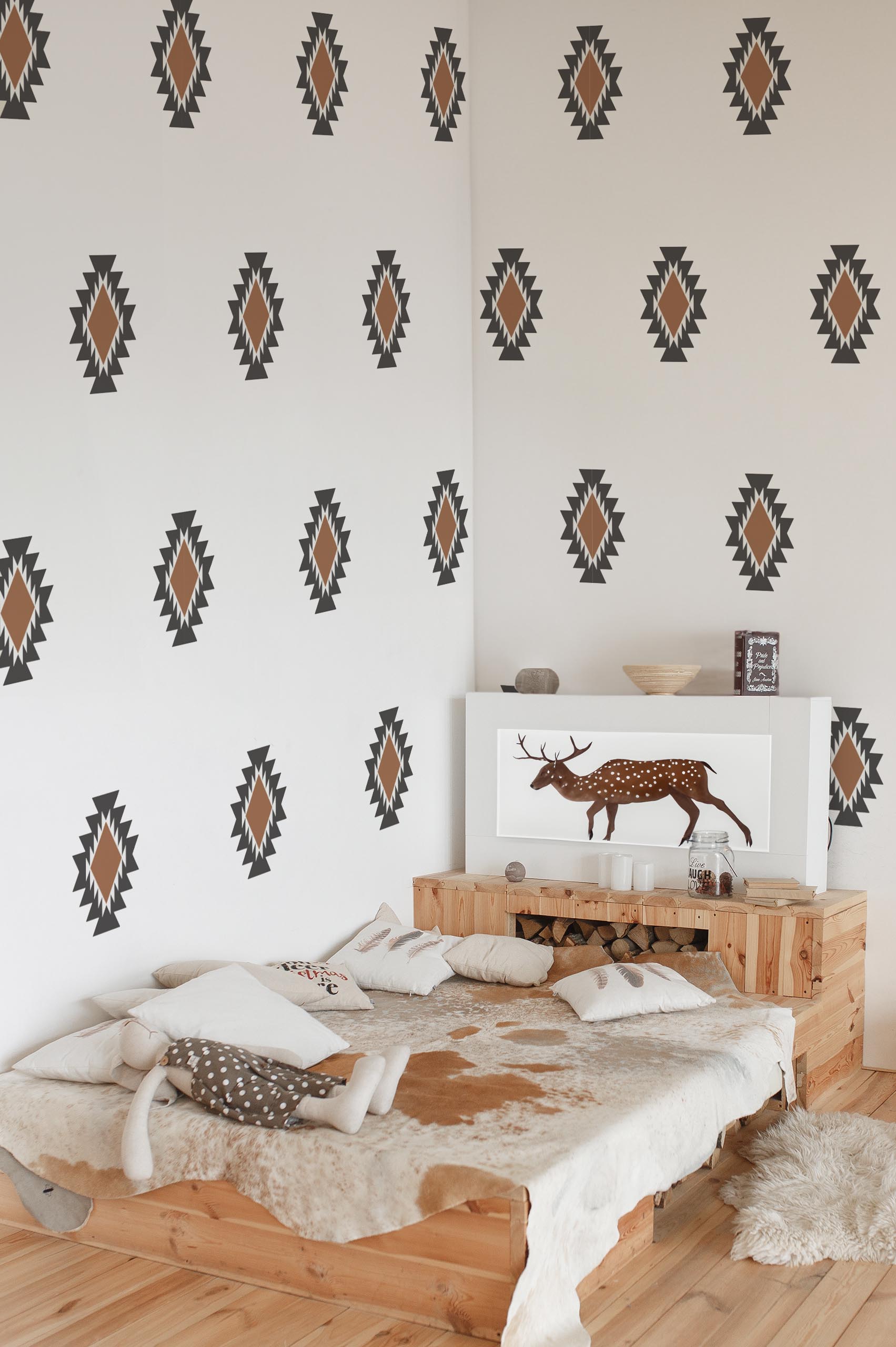 Terracotta Bedroom Geometric Ethnic Aztec Wallpaper