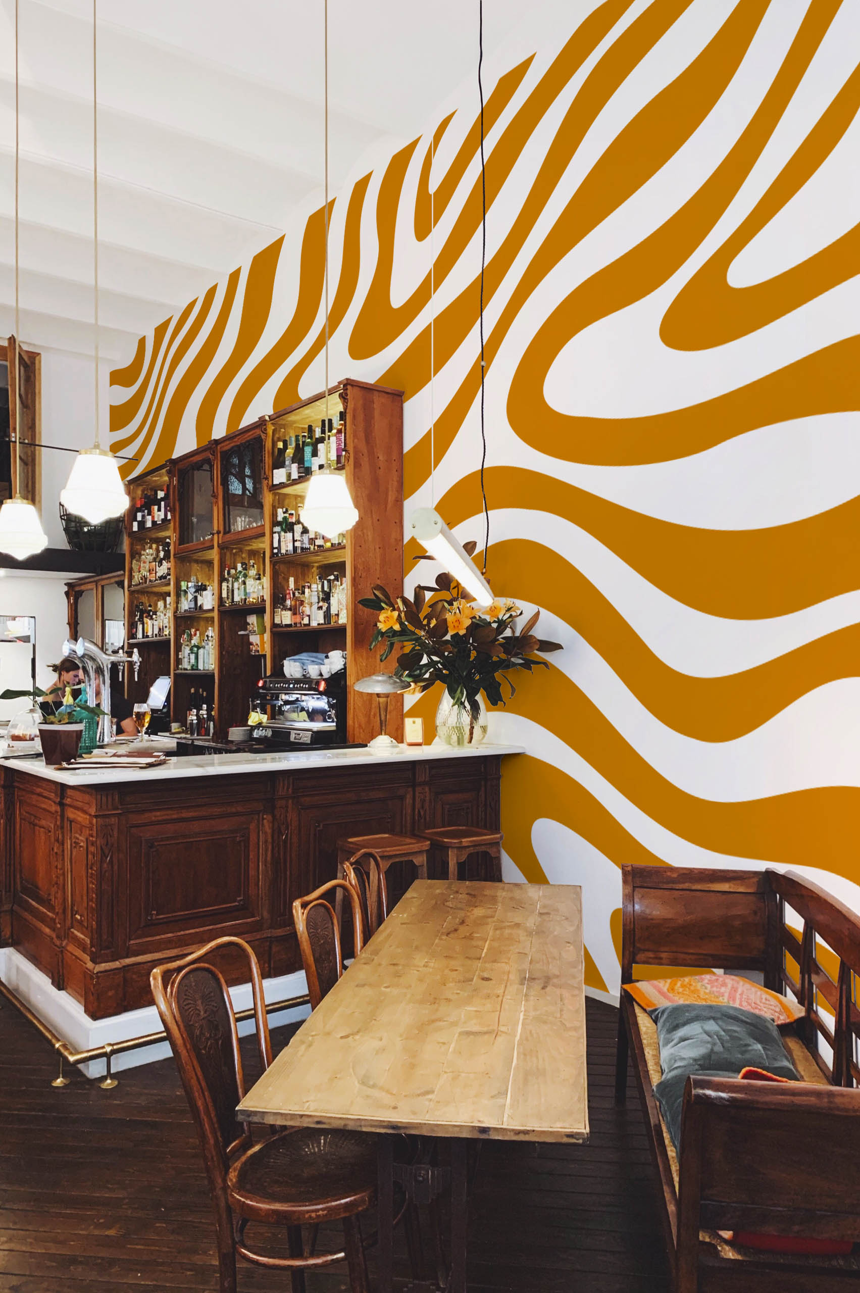 espace public orange wallpaper waves groovy undulations vintage pop urban