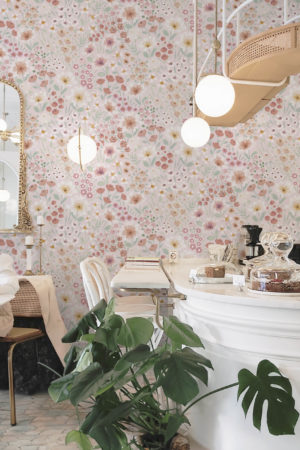 Pink Public Space Panoramic Floral Daisy Wallpaper
