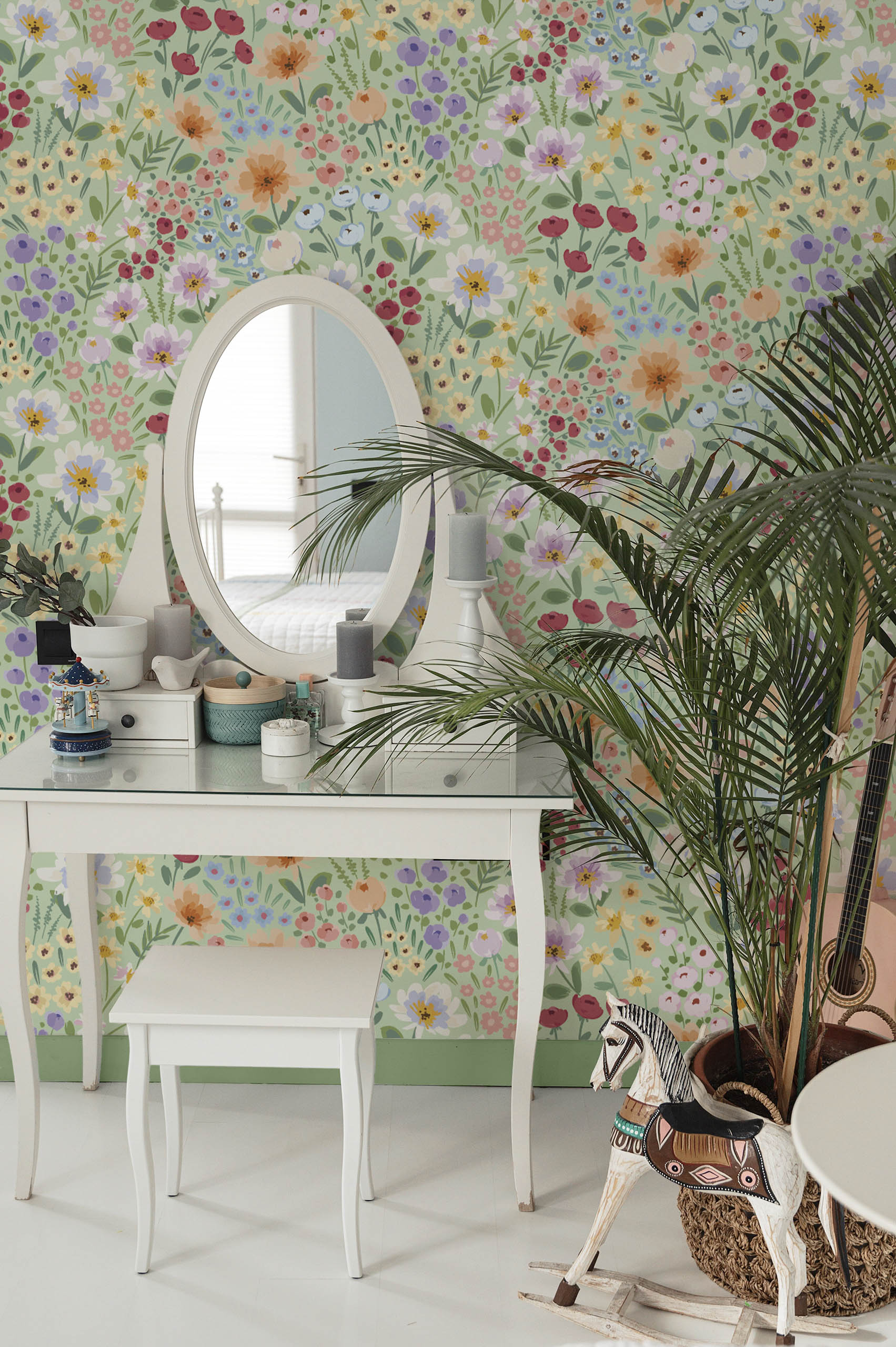 chambre verte papier peint daisy floral panoramique