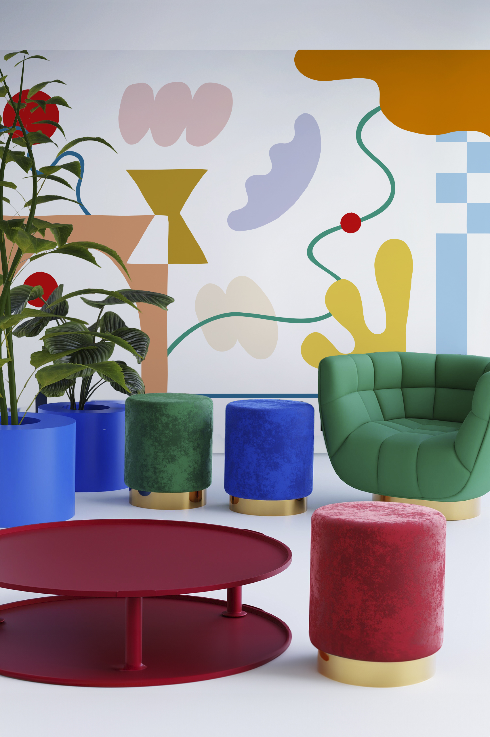 Living room multicolor urban pop colorful geometric freedom wallpaper