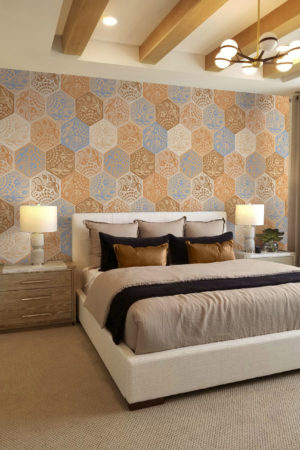 Orange Bedroom Wallpaper Retro Vintage Geometric Botanical Mosaic