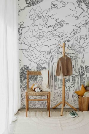 Papel pintado n510 el bosque jardín en blanco y negro dormitorio infantil