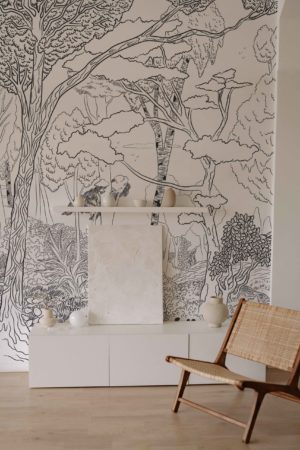 N510 The Forest Garden Wallpaper in Black and White Bedroom