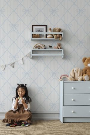 blue bedroom wallpaper bow tie geometric panoramic ribbon