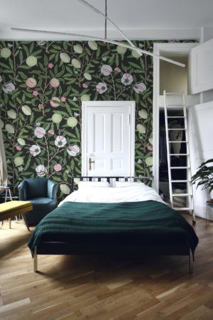 Black Bedroom Wallpaper Fantasy Fruity Panoramic Vegetal Nature
