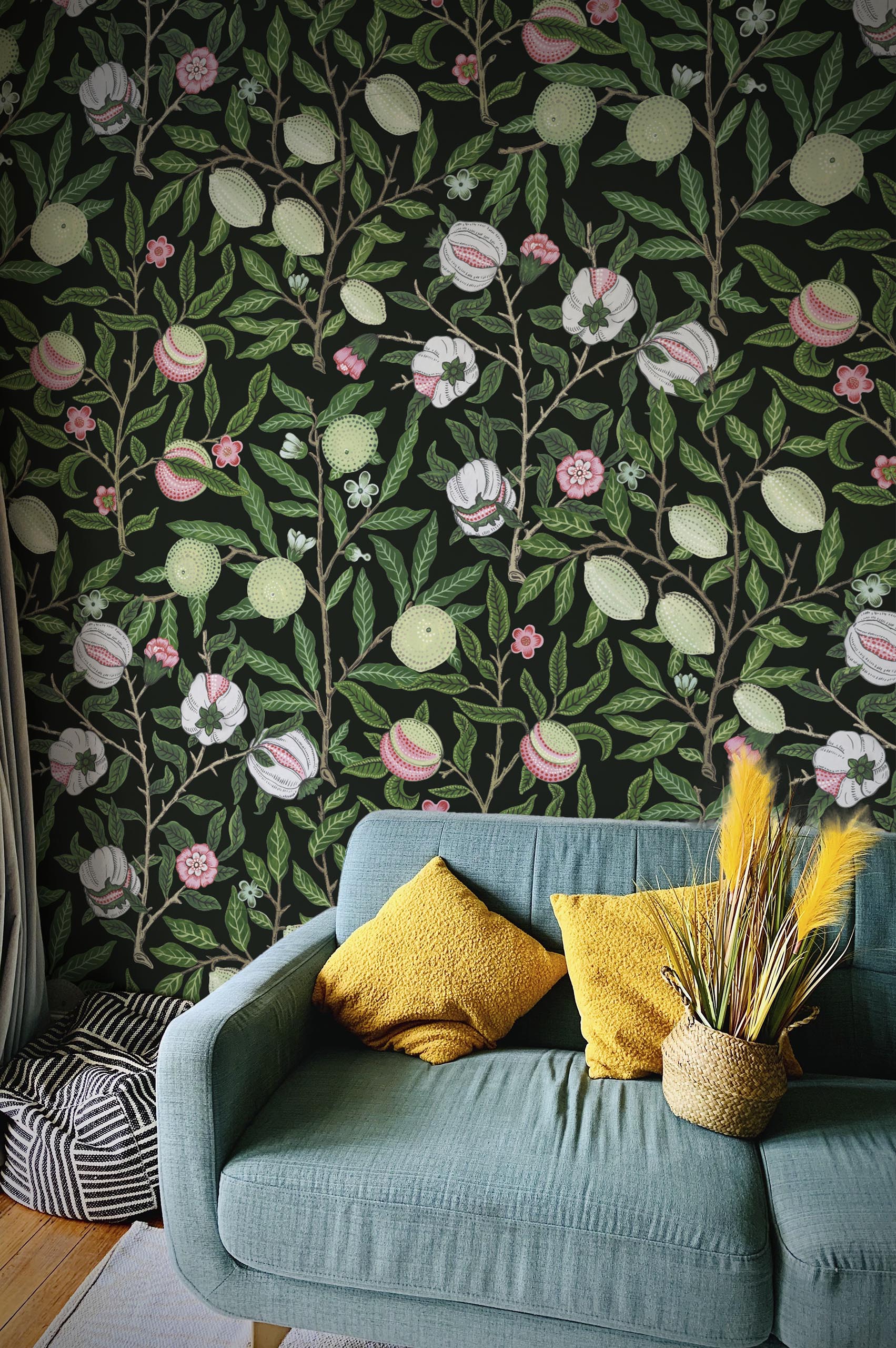 N507 Black Living Room Wallpaper Fancy Fruity Panoramic Vegetal Nature Living room black wallpaper fantasy fruity panoramic vegetal nature