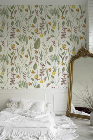 White Room Botanical Wallpaper Chic Floral Plant Nature Panoramic