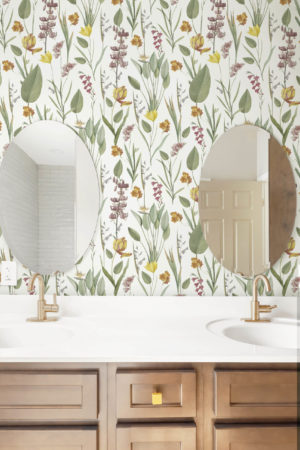 White Bathroom Botanical Wallpaper Chic Floral Plant Nature Panoramic