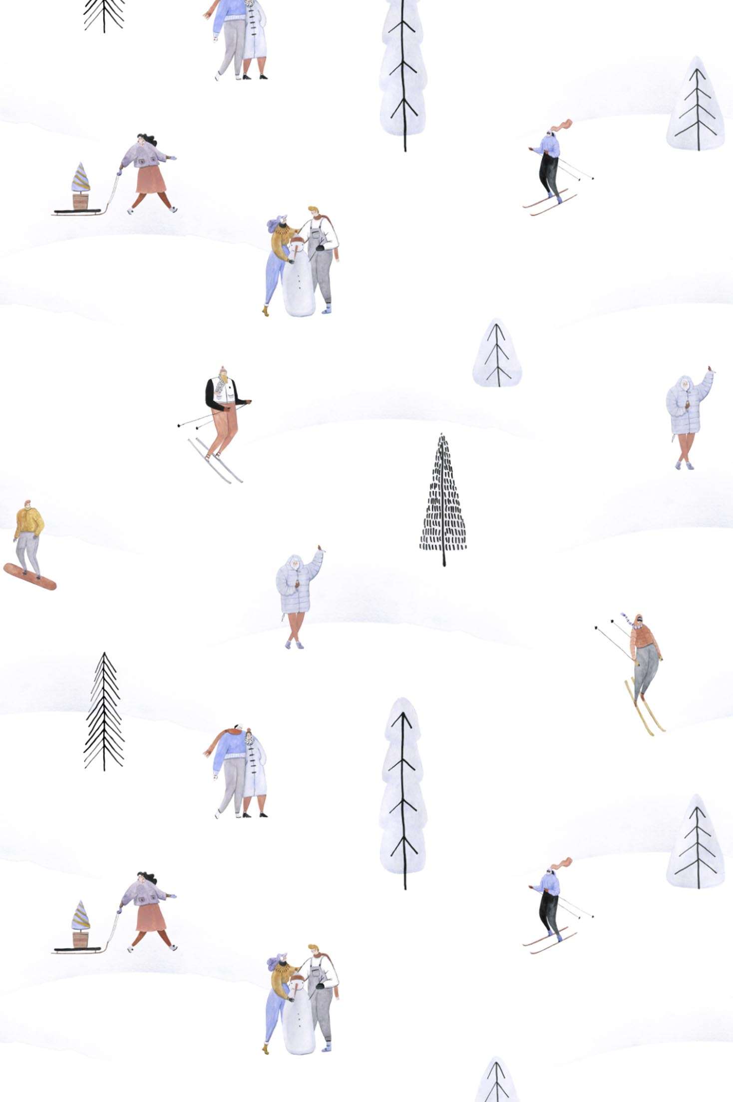 Snowy Getaway Kids' Ski Wallpaper Pattern