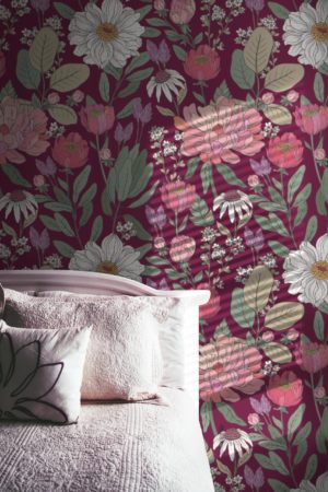 chambre violet papier peint fleurs délicates panoramique printemps dessinées main