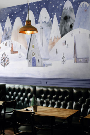 Public space night wallpaper snowy village panoramic child