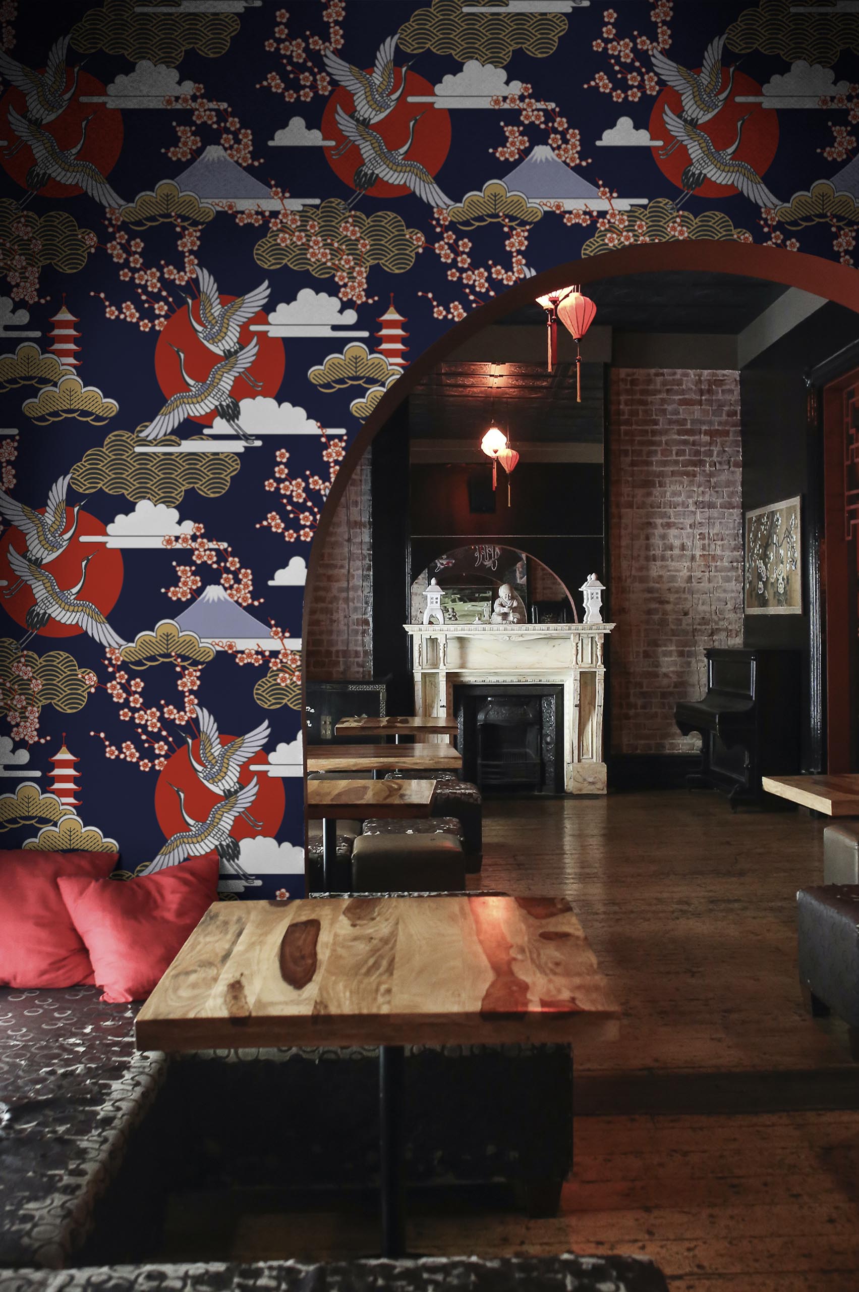 Blue Public Space Panoramic Japanese Parenthesis Wallpaper