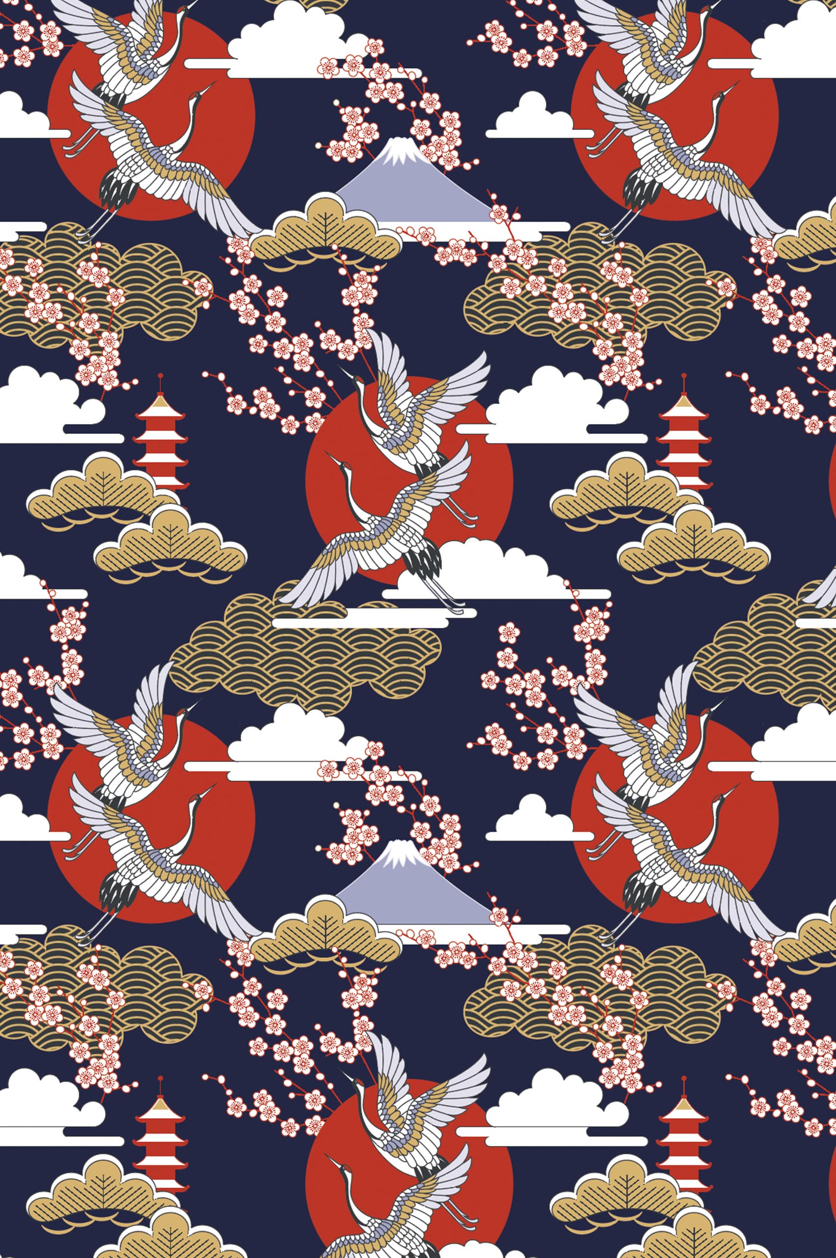 Blue Pattern Panoramic Japanese Parenthesis Wallpaper
