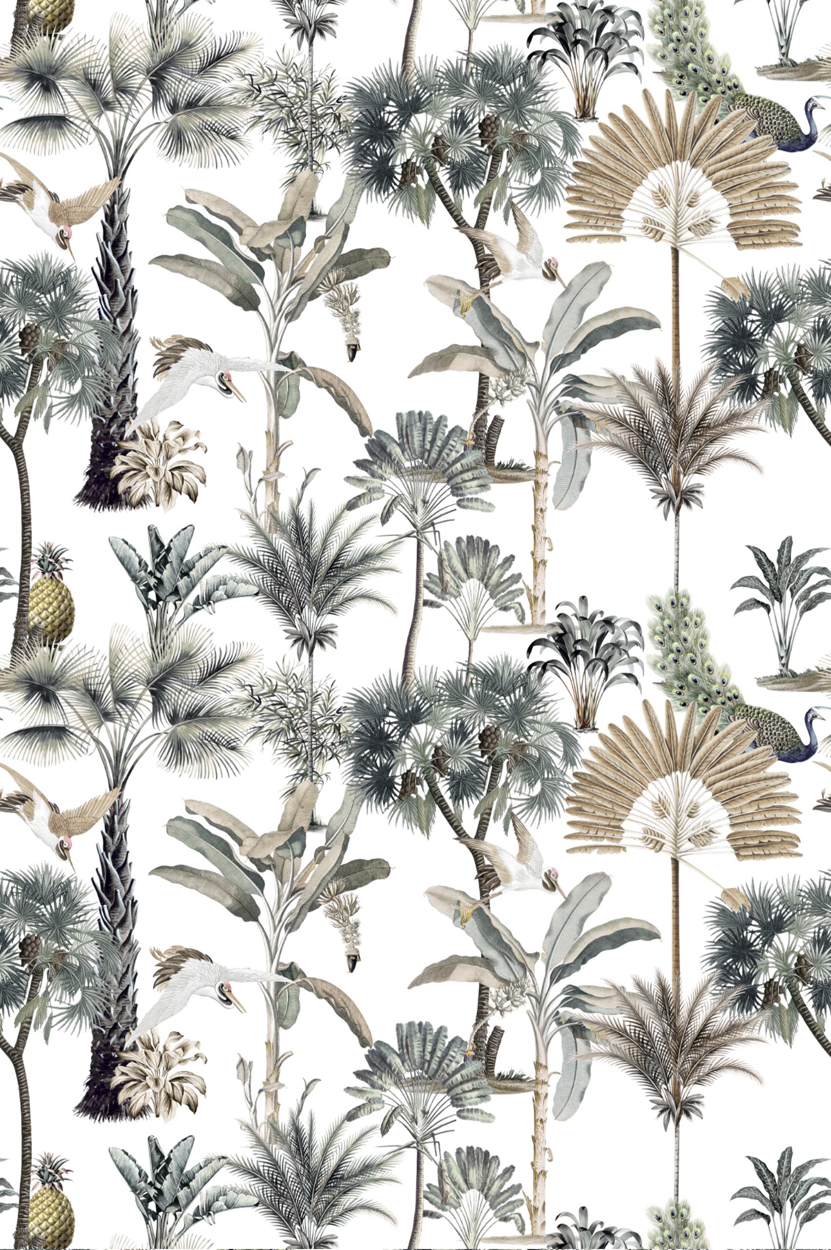 N517 Pattern Tropical Botanical Wallpaper Panoramic Plant Birds Trees Tropical Botanical Wallpaper Pattern Panoramic Plant Birds Trees