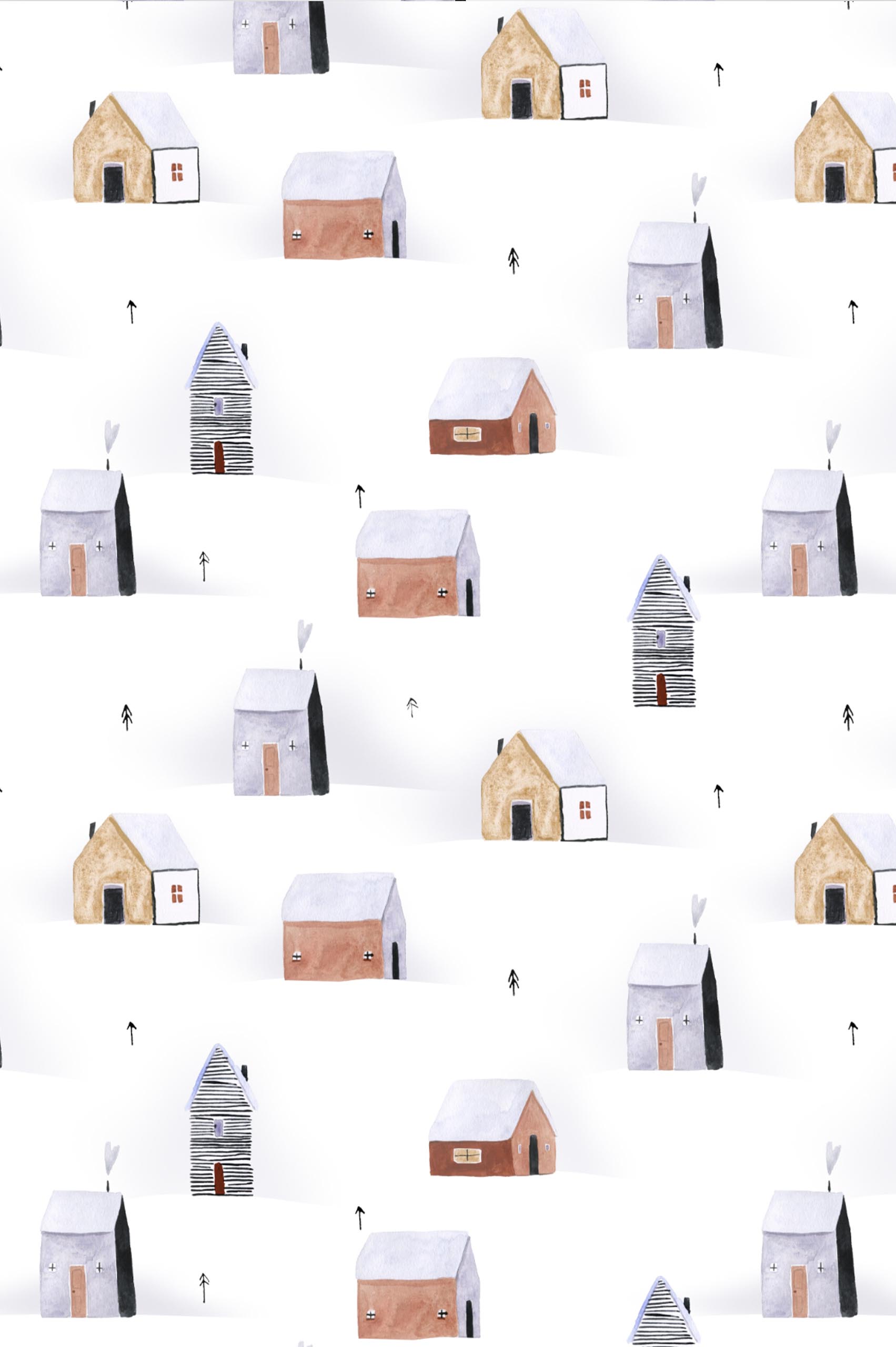 Pattern Child Wallpaper Village in Winter Maisonette White Fir
