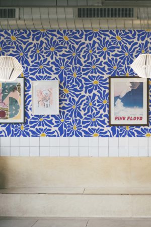 Blue Public Space Hippie Flowers Wallpaper