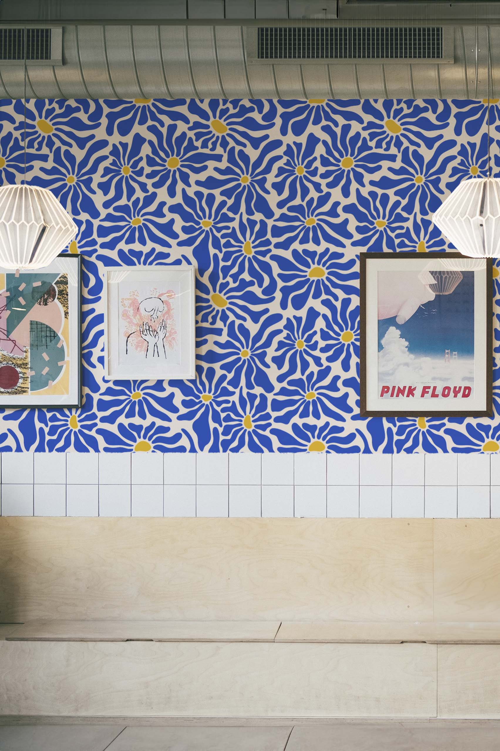 Blue Public Space Hippie Flowers Wallpaper