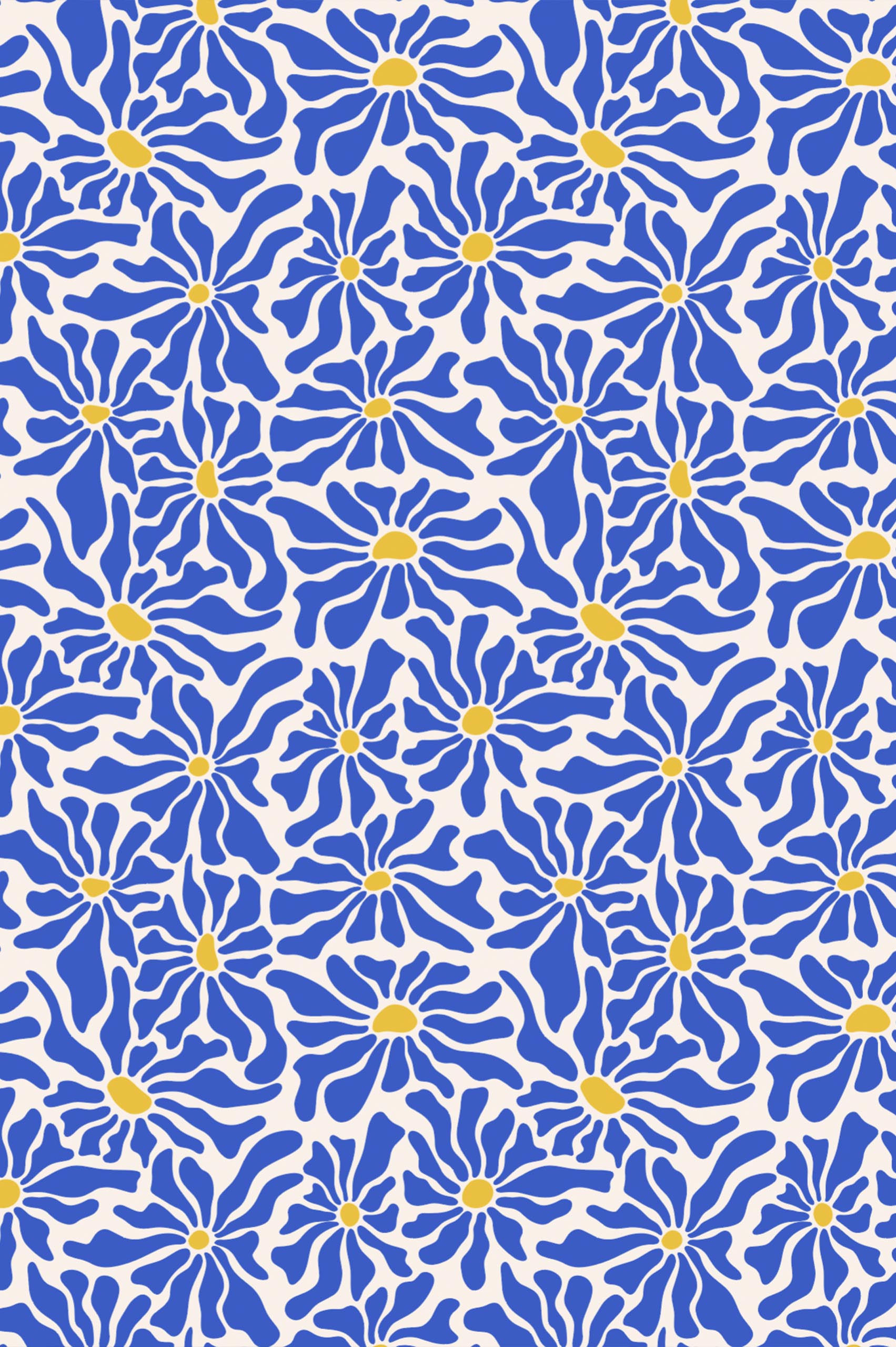 Blue Pattern Hippie Flowers Wallpaper