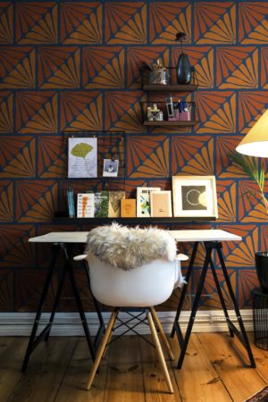 Orange Desk Contemporary Floral Sparkle Pop Wallpaper