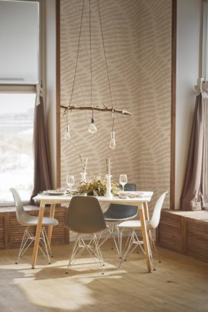 salon beige papier peint fougère tropicale panoramique végétal