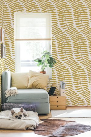 salon vert papier peint fougère tropicale panoramique végétal