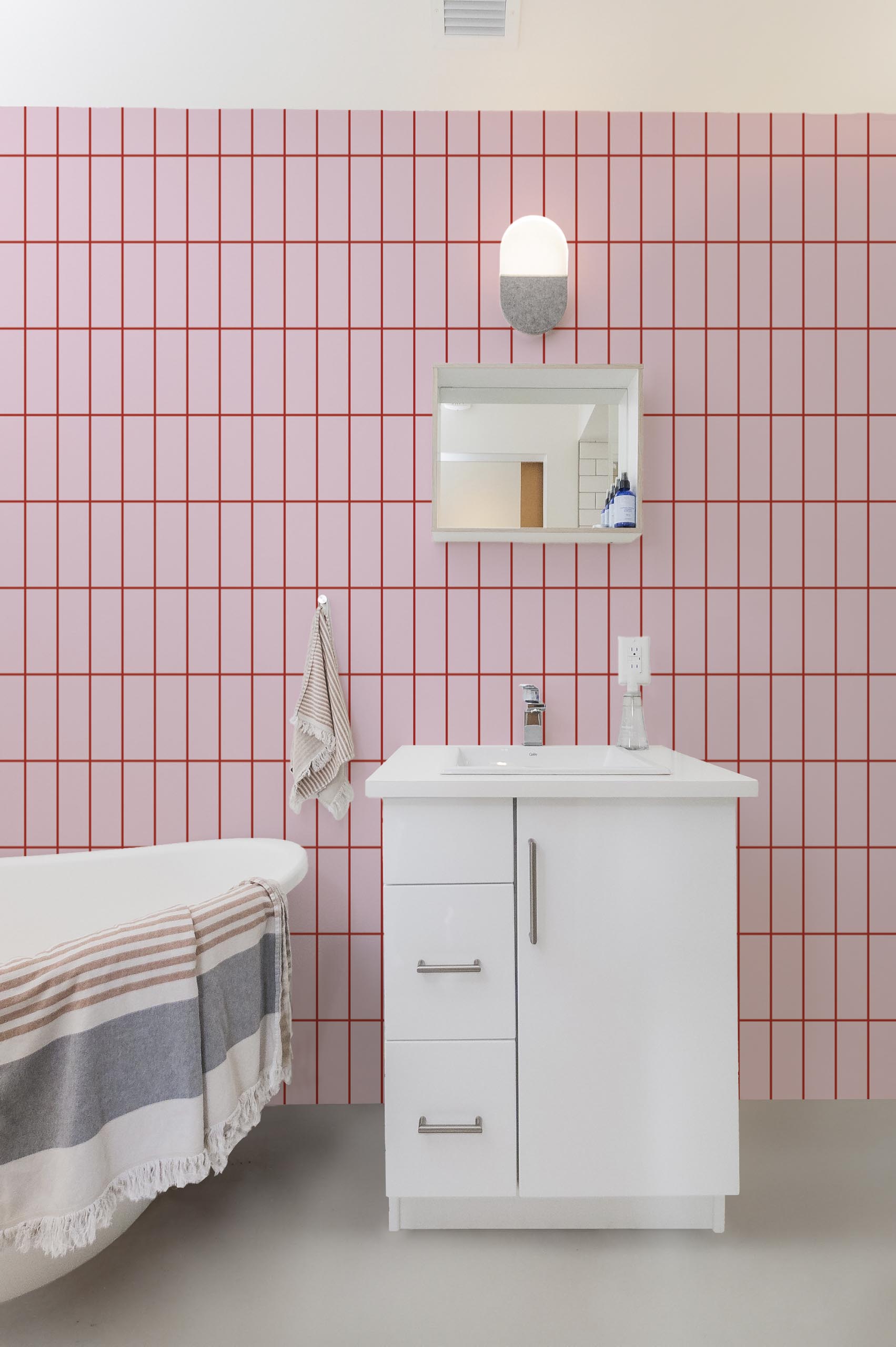 pink bathroom wallpaper elegant geometric tiles