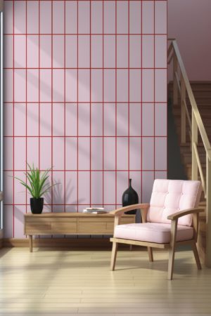 living room pink wallpaper elegant geometric tiles