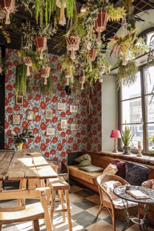 Papier peint fleurs rouge espaces publics