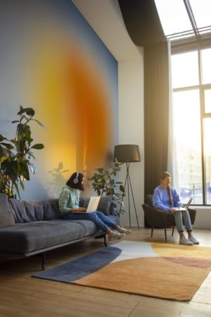 living room orange gradient wallpaper halo light panoramic pop