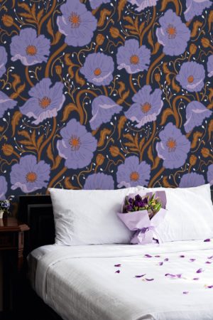 Purple flowers bedroom wallpaper