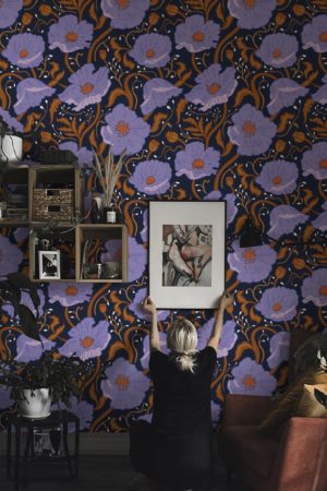 Purple flowers bedroom wallpaper