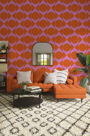 salon violet papier peint harmonie géométrique