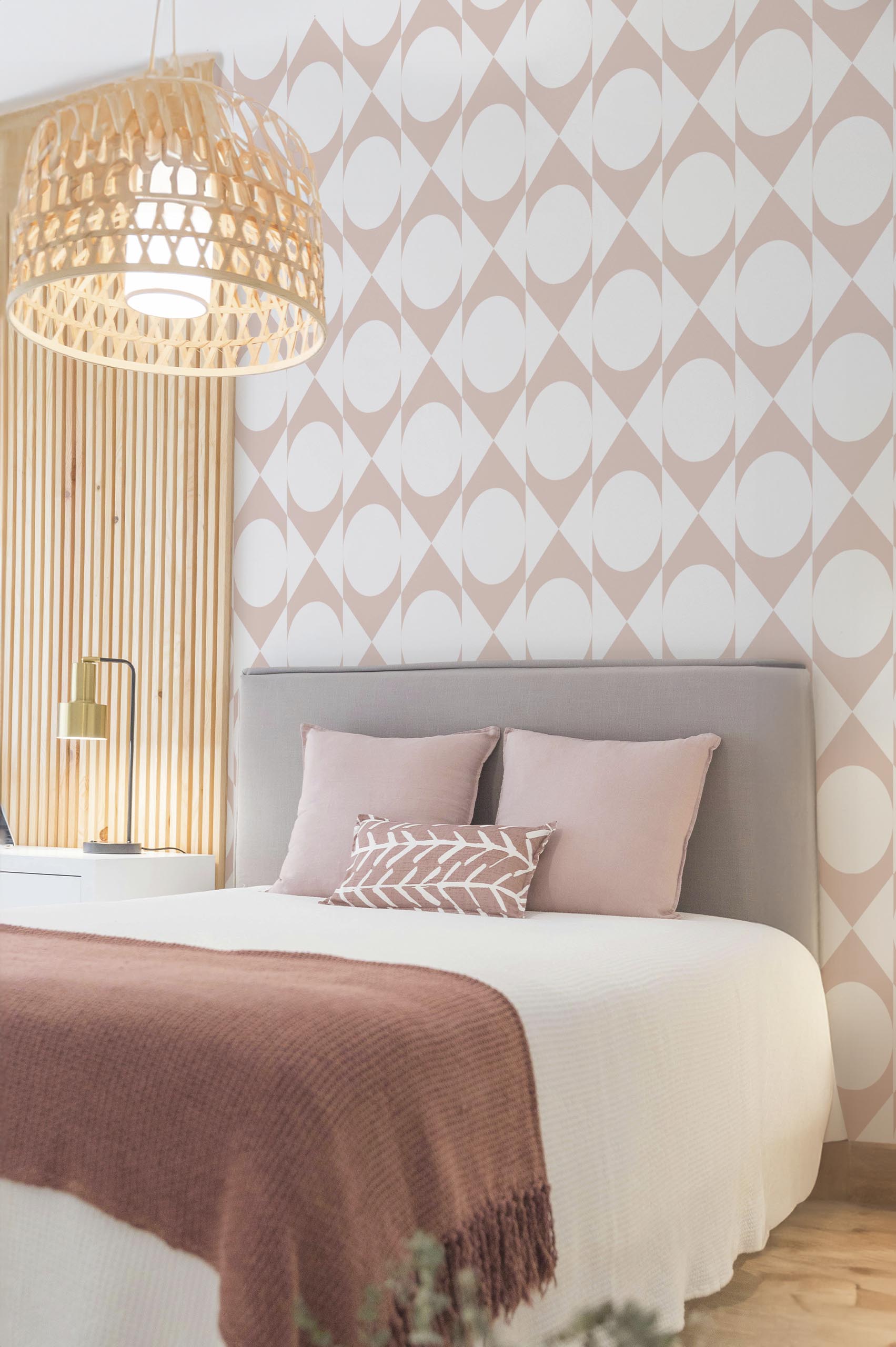pink bedroom geometric harmony wallpaper