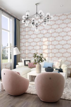 living room pink geometric harmony wallpaper
