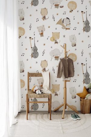 Children's room wallpaper concert in the savannah animals music